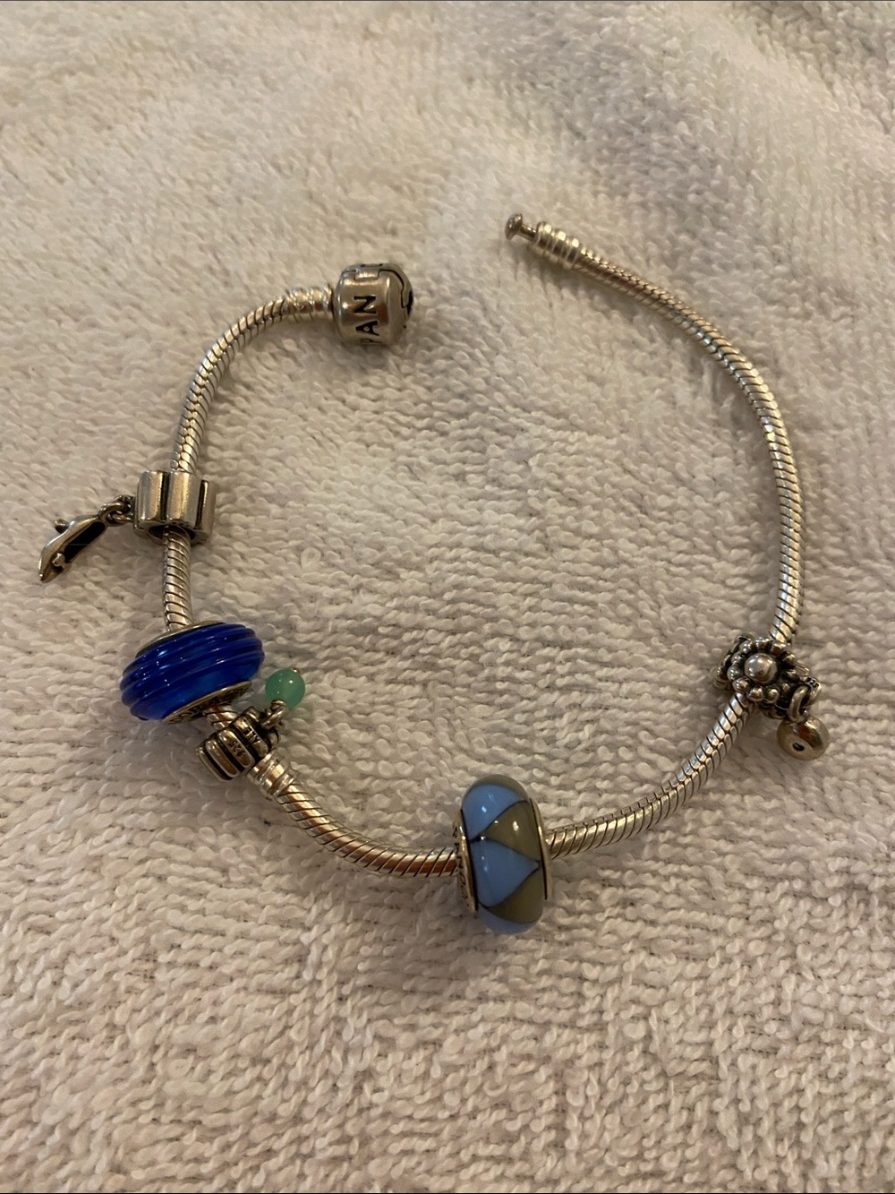 Silver Pandora bracelet blue beads 925 silver